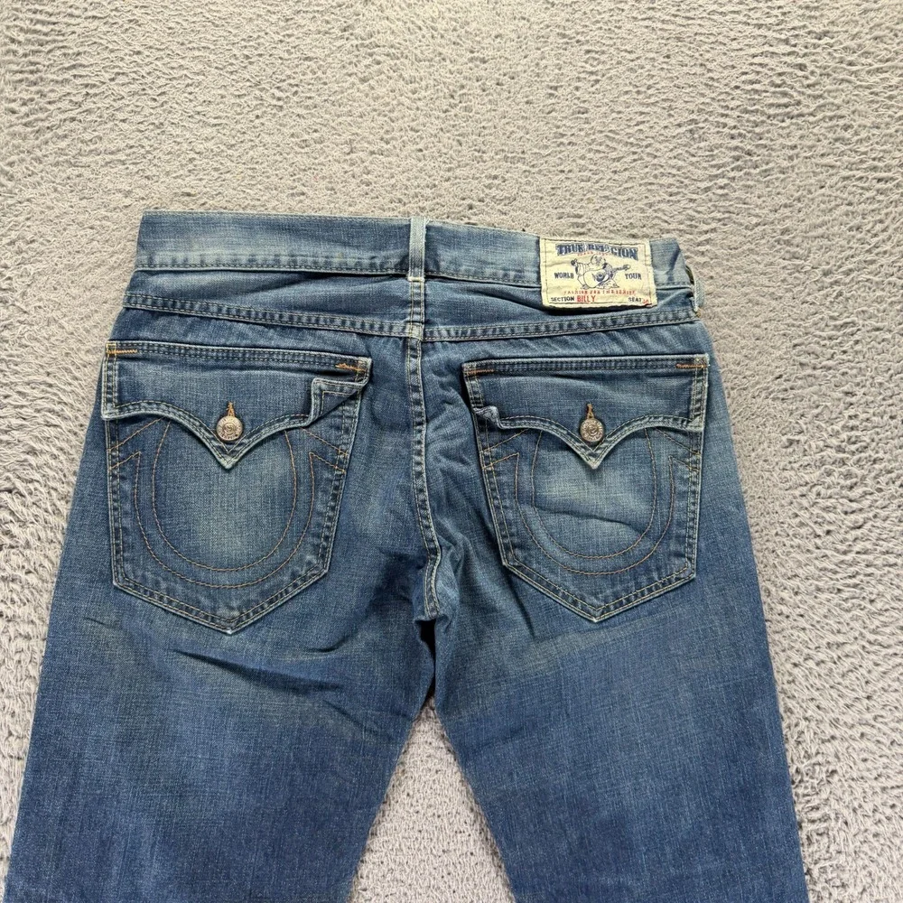 Vintage True Religion Billy Jeans Mens 34x34 Blue Cotton Denim Bootcut Faded USA